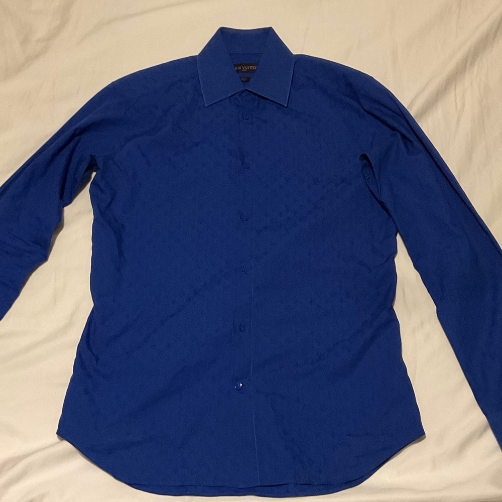 Authentic Louis Vuitton Royal Blue Monogram Dress Shirt